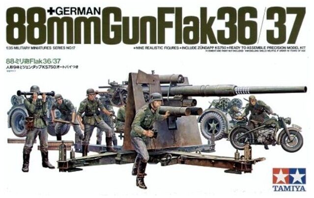 Tamiya 35017 1/35 Scale Model Kit German 88mm Gun Flak 36/37 W/zundapp Ks750