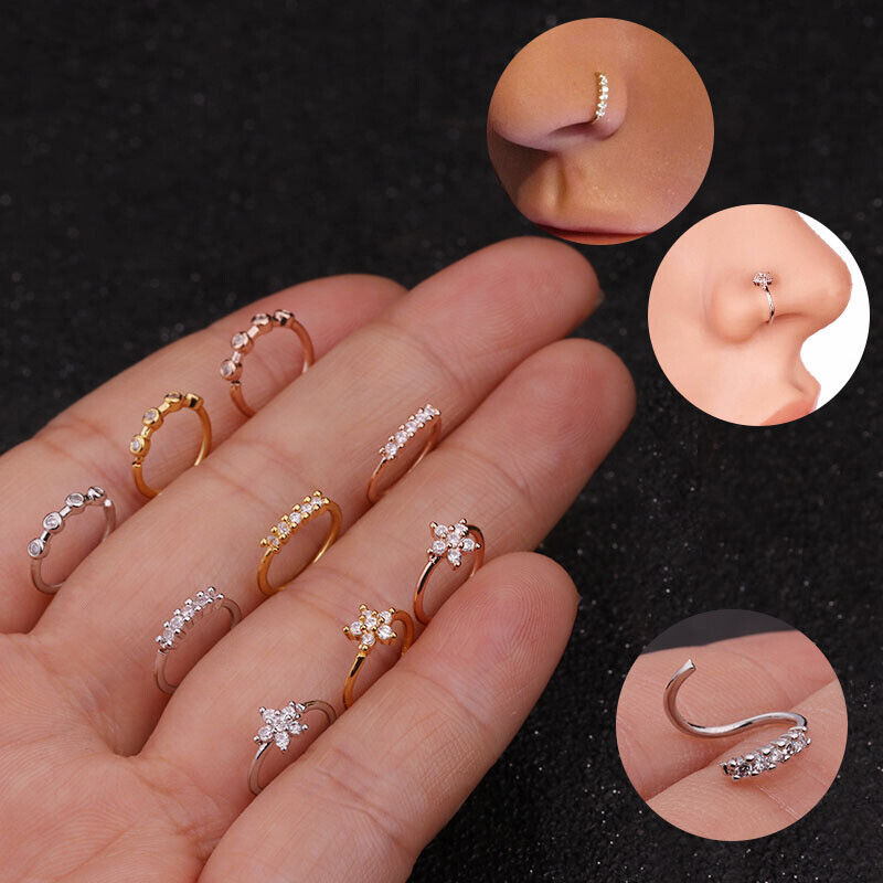 Surgical Steel Nose Ring Lip Nose Rings Cartilage Tragus Helix Ear Piercing H-x-